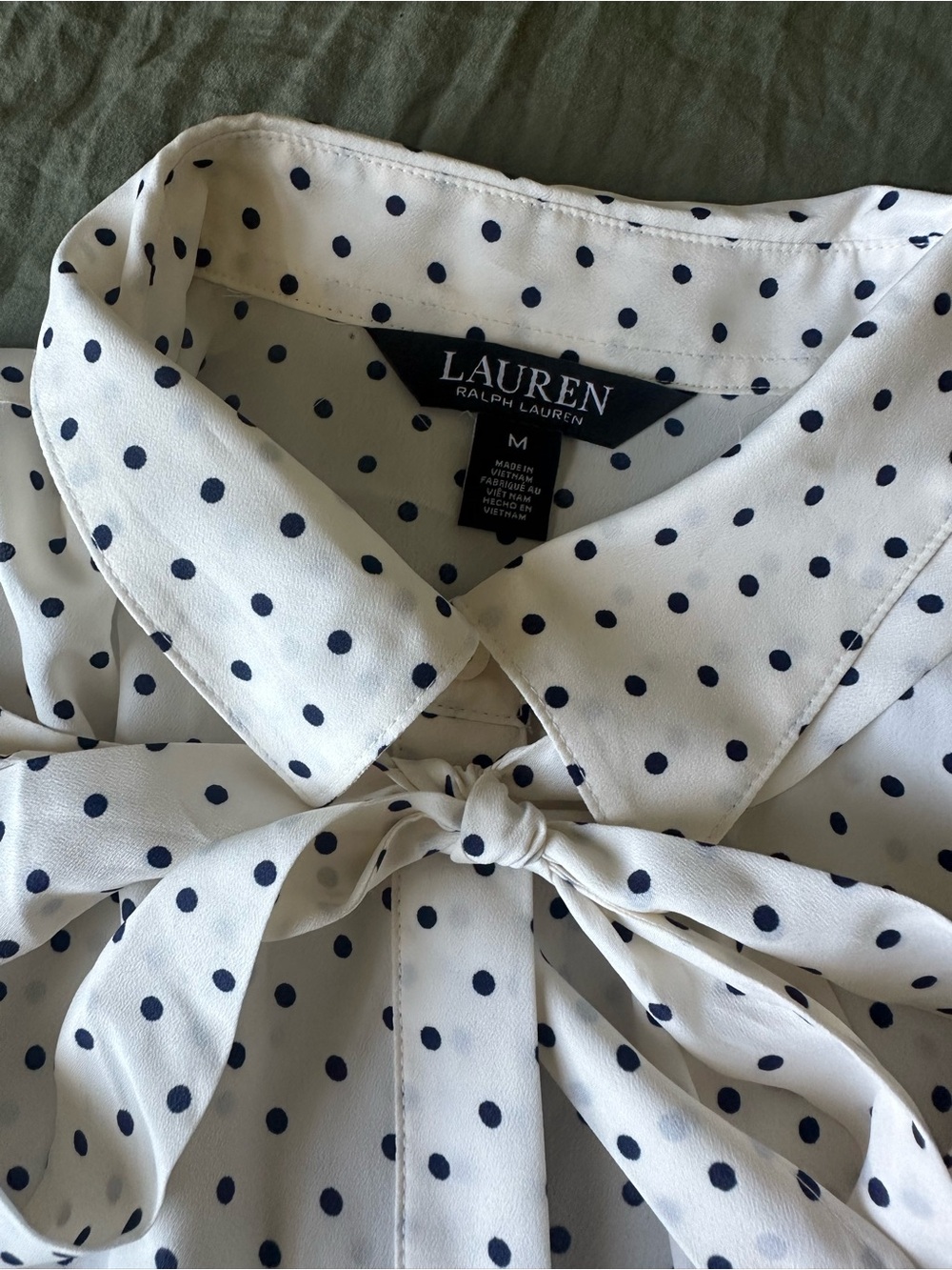 Ralph Lauren White Blouse with Polka Dots and Tie Neck - Picture 5 of 6